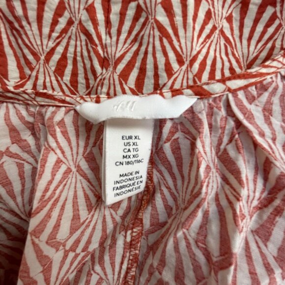 H&M Womens Orange White Deep V-Neck Tunic A-Line Dress XL Balloon Sleeves Boho - Picture 3 of 8